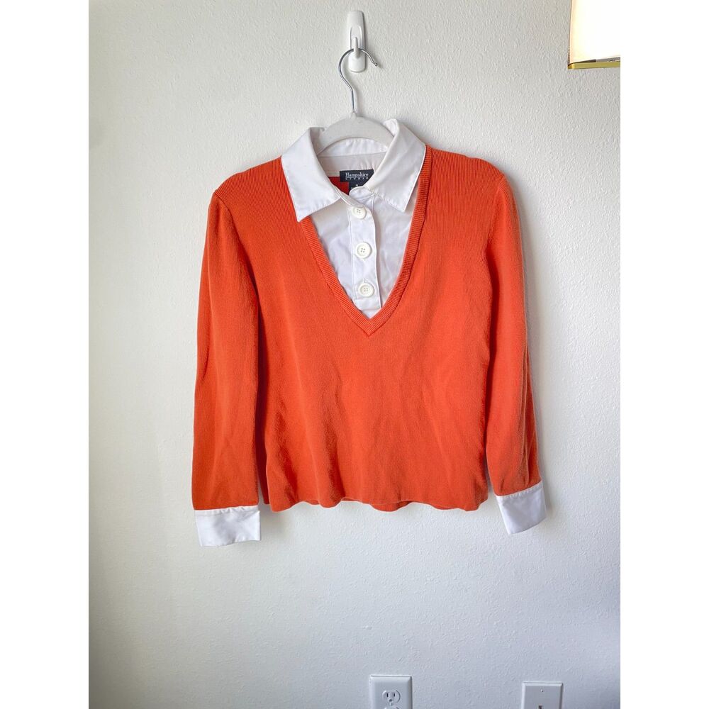 Preppy layered collared shirt M Hampshire Studio 2 in 1 orange cotton top